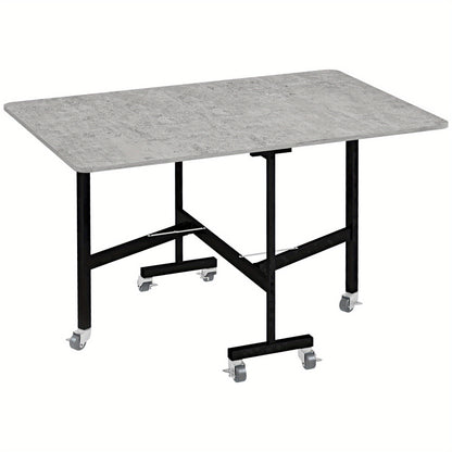 Uitklapbare Eettafel – Vouwtafel – Klaptafel – Keukentafel – Tafel Met Stalen Poten – Voor 4-6 Personen – Ruimtebesparend Hardhouten Blad – Met Zwenkwielen