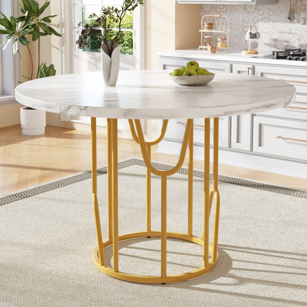 Ronde Eettafel – Eettafel Rond – Keukentafel – Eettafel Compact – Eettafel Modern – Goudkleurige Poten – 80x80x76 cm – Lichtgewicht & Geschikt Voor 4-6 Personen