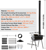 Draagbare Houtkachel - Camping Hot Tent BBQ-oven Buiten met Pijpen - 59 x 79 x 262 cm  - Kamergrootte 55 x 33 x 29,5 cm