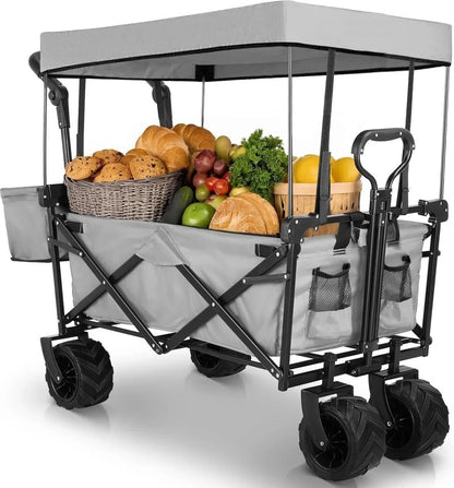 Veelzijdige Bolderkar-Camouflage- Off Road Wielen- 115 kg capaciteit- Afneembaar Luifel- Opvouwbare Tuinwagon, Duw- en Trekkar- Vissers, Picknick - Strand- Boodschappen- Verhuizen- Sport - Hobby- Markt- Beurs- Fotografie - Ultieme Transport Oplossing