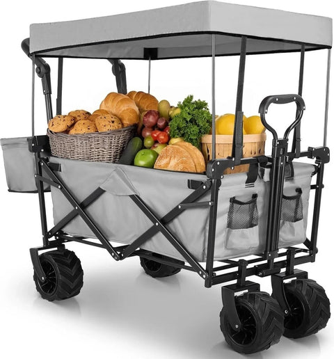 Veelzijdige Bolderkar-Camouflage- Off Road Wielen- 115 kg capaciteit- Afneembaar Luifel- Opvouwbare Tuinwagon, Duw- en Trekkar- Vissers, Picknick - Strand- Boodschappen- Verhuizen- Sport - Hobby- Markt- Beurs- Fotografie - Ultieme Transport Oplossing