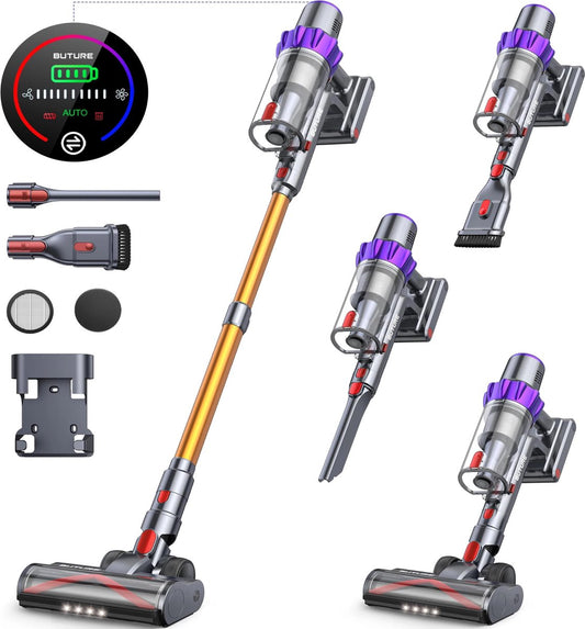 Stofzuiger - Draadloze Stofzuiger - Zonder zak - Aanpasbare Zuigkracht - Met LED Scherm - 500W - Paars
