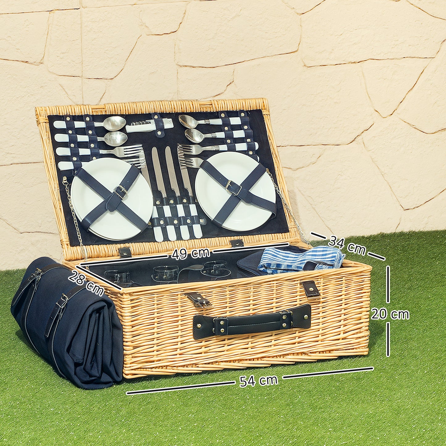 Picknickmand – Picknicktas – Picknickset – Picknickkoffer – Picknickmand Zwart – Geïsoleerd Koelvak – Compleet Bestek Voor 4 Personen