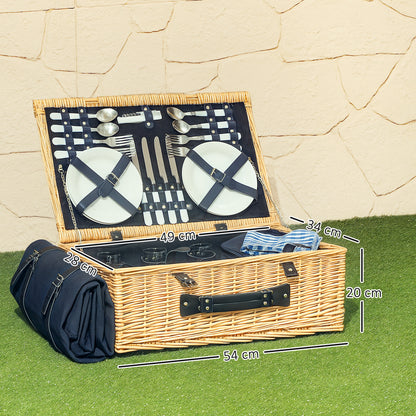 Picknickmand – Picknicktas – Picknickset – Picknickkoffer – Picknickmand Zwart – Geïsoleerd Koelvak – Compleet Bestek Voor 4 Personen