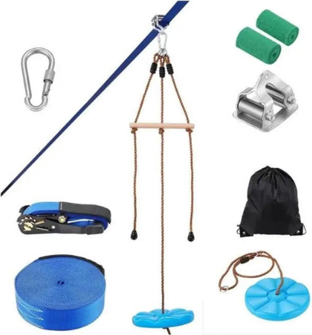 Kabelbaan - Zipline met schommel - Kabelbaan voor kinderen - DIY kabelbaan - Makkelijk te installeren - 20 meter