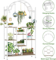 Plantenrek - Plantenstandaard - Plantenrek voor Binnen en Buiten - Plantenrek met 5 Niveaus en 8 S-haken - Wit - 100 x 30 x 190 cm