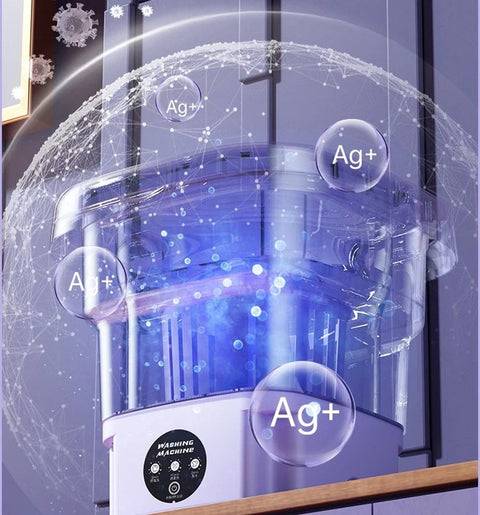 Mini Wasmachine - Compact - Energiezuinig - Opvouwbaar - 8L - Ideaal voor Studenten & camping Kamperen - 29.5x29.5x29CM - Paars