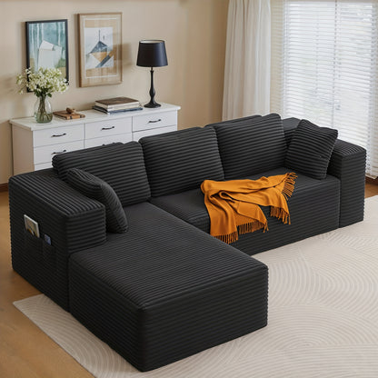 Hoekbank – Hoeksalon – L-vormige bank – Chaise longue bank – Modulaire sofa – Donkergrijs velvet – Memory foam kussens – Stevig frame