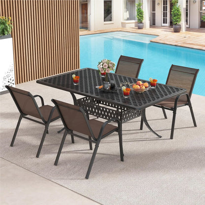 Tuinstoelen – Buitensstoelen – Terrasstoelen – Balkonstoelen – Stapelbare Stoelen – Metalen Frame – Ademend Textilene – Max. 150 kg Draagkracht – Set Van 4 Bruin