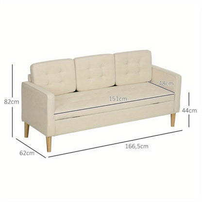 Bankstel – 3-zitsbank – Sofa – Slaapbank – Zetel – Stofbekleding – Met Opbergruimte – 166,5x62x82 cm – Crème wit