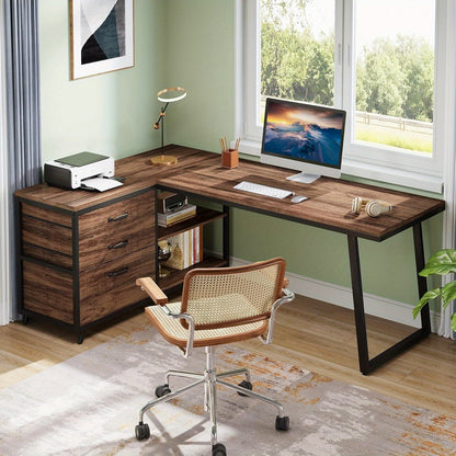 Hoekbureau – L-vormig Bureau – Computerbureau – Schrijftafel – Gamestoel – Omkeerbaar Design – Groot Werkblad 135 cm – Bruin Kunst- en Spaanplaat