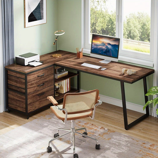 Hoekbureau – L-vormig Bureau – Computerbureau – Schrijftafel – Gamestoel – Omkeerbaar Design – Groot Werkblad 135 cm – Bruin Kunst- en Spaanplaat