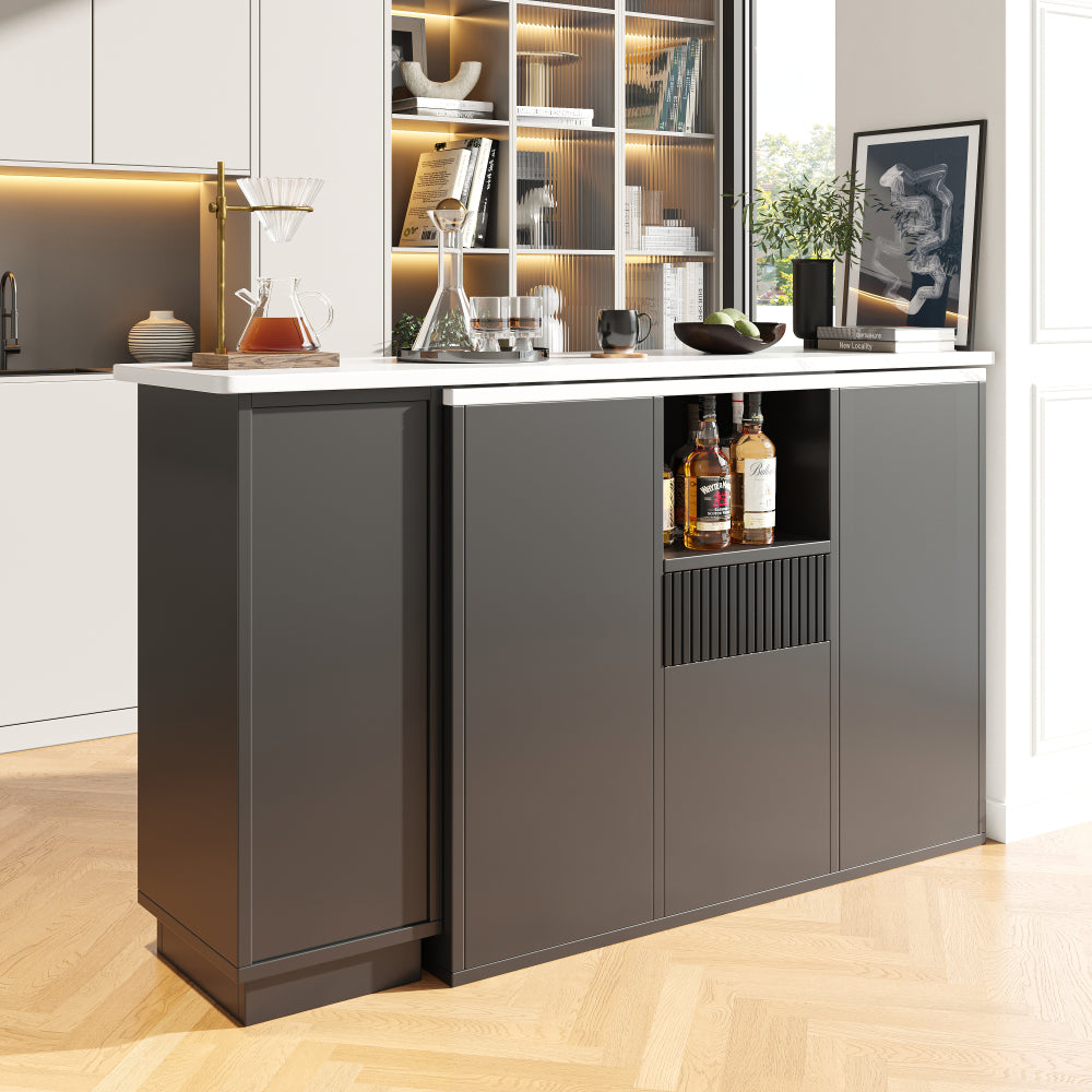 Bartafel – Statafel – Barmeubel – Keukentafel – Bistrotafel – Draaibaar 360° – Multifunctionele Opbergruimte – Modern Zwart Metaal – Compact 210x30x100,9 cm