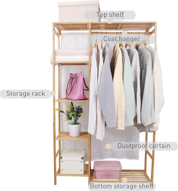 Kledingrek - Hout - Bamboe - Met Planken - kKedinghangers - Kleding Rek - Dressboy