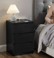 Nachtkastje set van 2 - Slaapkamer - Modern - Ebbenhout zwart - 3 lades - Met stopcontact