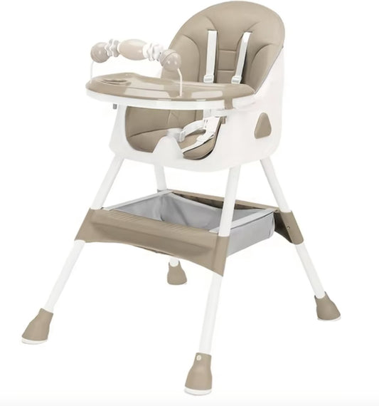 High chair - Baby chair - Baby chair - Baby high chair - Baby dining chair - Baby chair for at the table - Foldable - Adjustable - With play arch - Khaki/Beige
