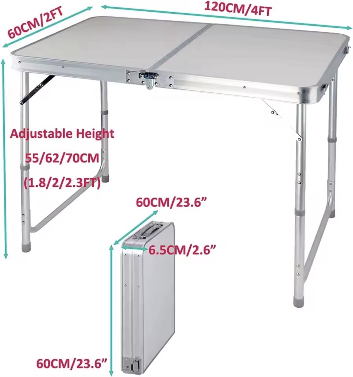 Klaptafel - Aluminium klaptafel - Schraagtafel - Camping tafel - Picknick tafel - Opvouwbaar - Aluminium - Waterdicht bewerkt MDF - Zilver