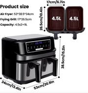 Airfryer - Dubbele Airfryer - Grote airfryer - Hetelucht oven - Heteluchtfriteuse - XL Airfryer - 9L - 2 Laden - Zwart