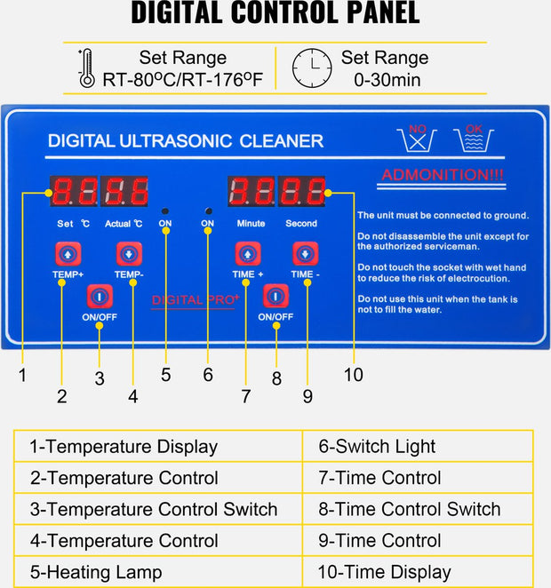 Ultrasoon Reiniger 9,6-10 L - Roestvrij Staal Professionele Ultrasone Reinigingsapparaat - Digitale Verwarmings Timer - Sieraden - Brillen - Tanden