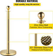 Afzetpaaltjes Crowd Control Stanchion Barrières - 1,5 m - Afzetpalen Voor Menigtecontrole - RVS Bolders - Goud Staanders - Fluwelen Touwen - 4 Stuks - Rood