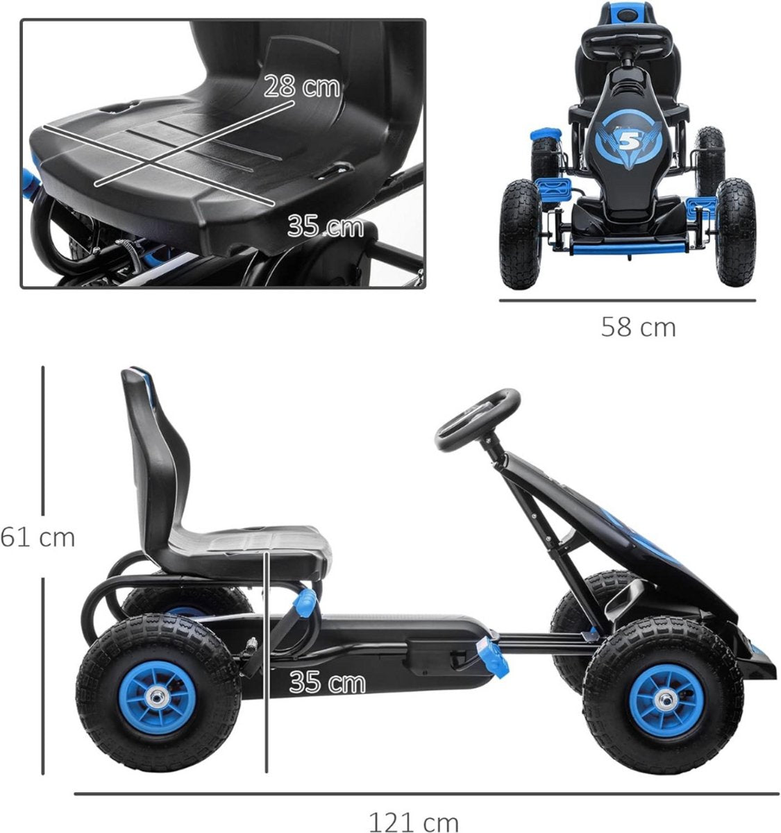 Go-karts voor jongens - Ligfiets - Verstelbaar zadel - 121cm x 58cm x 61cm - Blauw