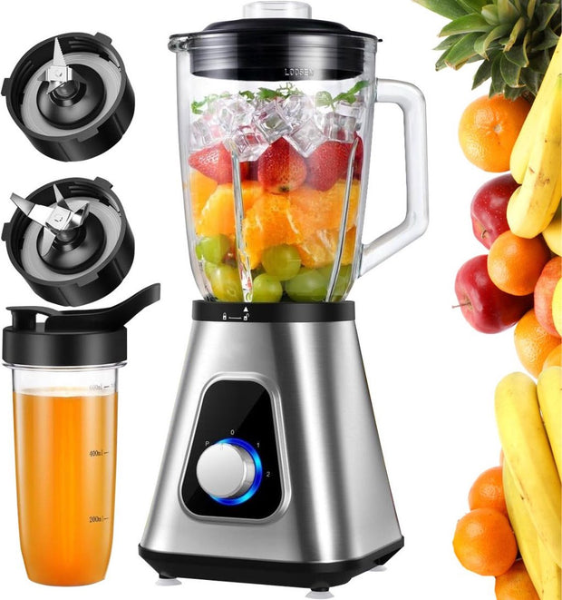 Blender - Smoothie Maker - Mixer - 1300W - 1.5L - Personal Blender - Combo voor Bevroren Fruitdranken, Sauzen - Zilver & Zwart