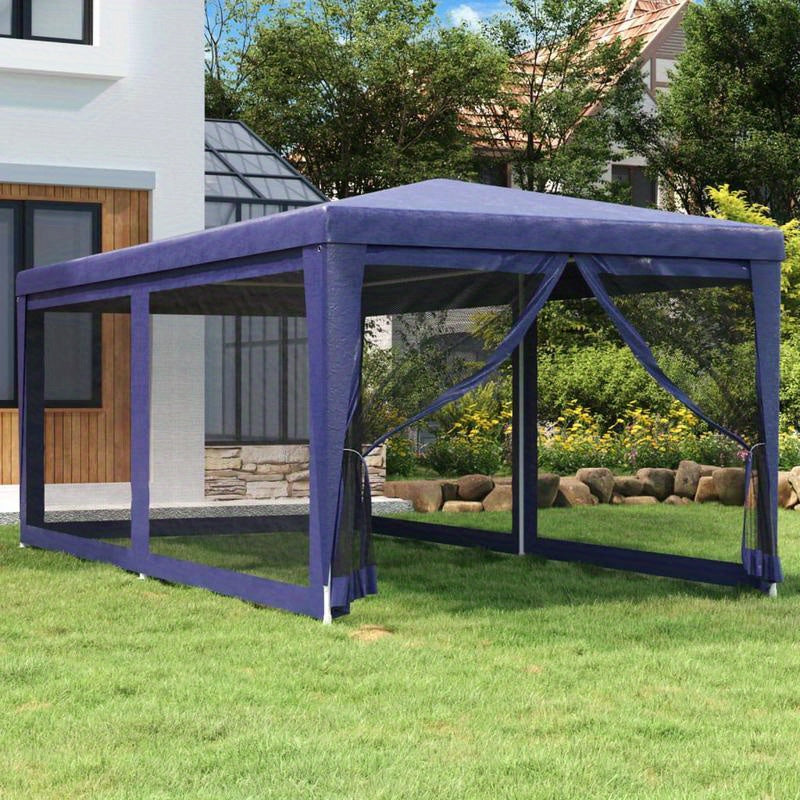 Party Tent with 6 Mesh Side Walls, Measuring 3X6 Meters, in Blue HDPE.