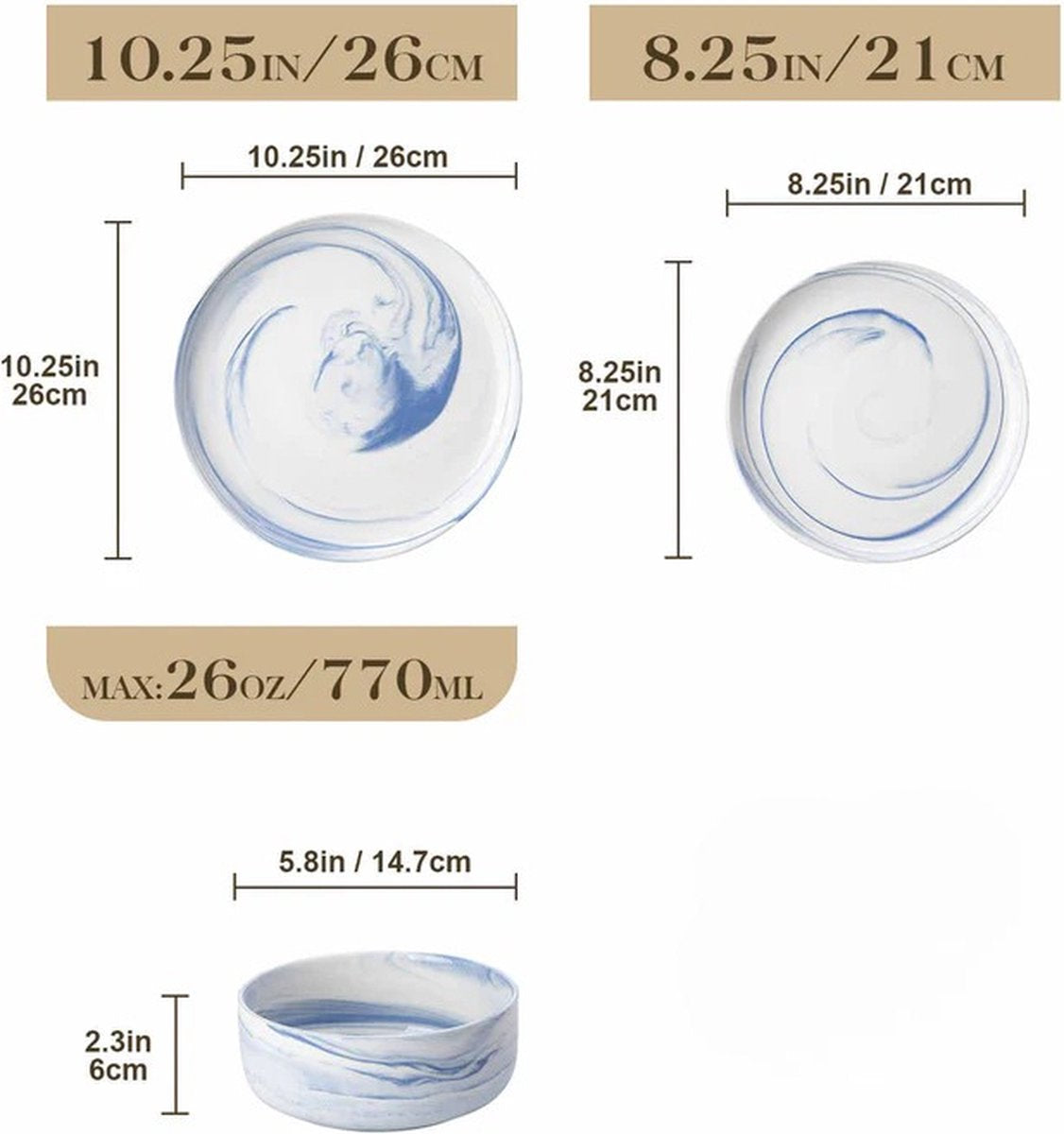 Luxe Serviesset – 18 delig – 6 persoons – Porselein - Bordenset – Dinner platen – Dessertborden - Kommen - Wit