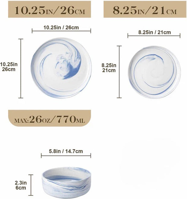 Luxe Serviesset – 18 delig – 6 persoons – Porselein - Bordenset – Dinner platen – Dessertborden - Kommen - Wit