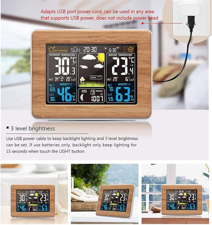 Draadloos Weerstation - met Buitensensor - DCF-Radioklok - Digitaal Kleurendisplay - Weersvoorspelling - Temperatuur - Luchtvochtigheidsalarm Binnen