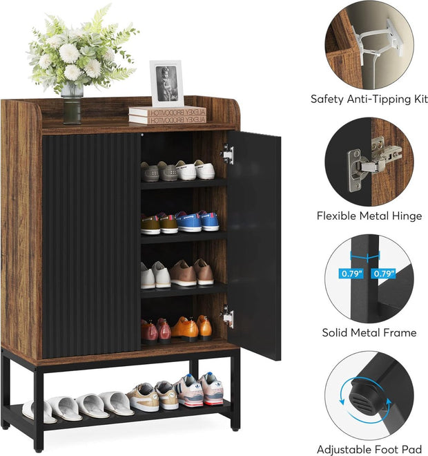 Praktisch Schoenenrek - Schoenenrek met 5 Niveaus - Schoenenkast - Schoenenrek Metaal Modern - Hout - 75 x 35 x 105 cm - Bruin