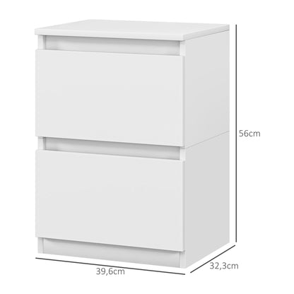Nachttafel – Nachtkastje – Bijzettafel – Opbergmeubel – Ladeblok – Wit – 2 Ruime Lades – Hoogwaardige MDF Afwerking