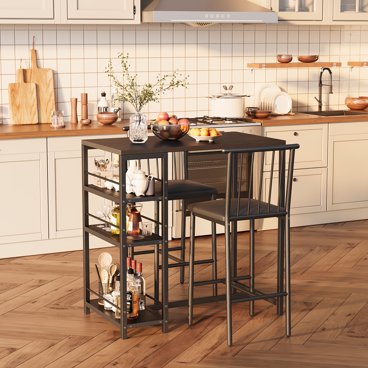 Eettafel Set – Eettafel Met Stoelen – Dinerset – Tafel Met 2 Stoelen – Retro Zwart – Compact En Praktisch – Massief Hout En Kunstplaat