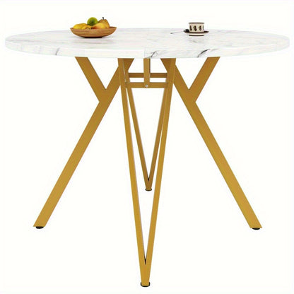 Ronde Eettafel – Ronde Tafel – Eetkamertafel – Keukentafel – Compacte Tafel – Natuurlijke Kleur – Stevige Metalen Poten – Geen Montage Nodig