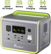 Draagbare energiecentrale - LiFePO4 zonnegenerator, - 3500 Times Cycle - 800W AC uitgang - 200W max zonne-ingang - 8 stopcontacten - Igarenaansteker - DC6530 - 2xUSB-A - 3x Type-C - AC uitgang - Volledig opgeladen - 512Wh - Groen