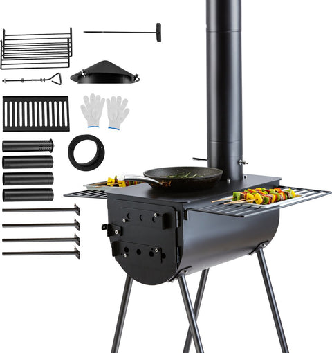 Draagbare Houtkachel - Camping Hot Tent BBQ-oven Buiten met Pijpen - 59 x 79 x 262 cm  - Kamergrootte 55 x 33 x 29,5 cm