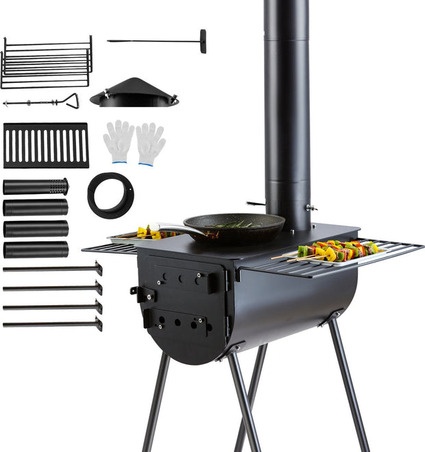 Draagbare Houtkachel - Camping Hot Tent BBQ-oven Buiten met Pijpen - Kamergrootte 55 x 33 x 29,5 cm