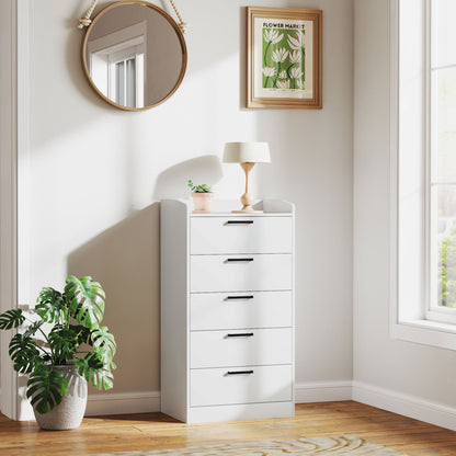 Ladekast – Commode – Opbergkast – Kledingkast – Dressoir – 5 Lades – Melamine Afwerking – Anti-Kantel Systeem – Modern Wit