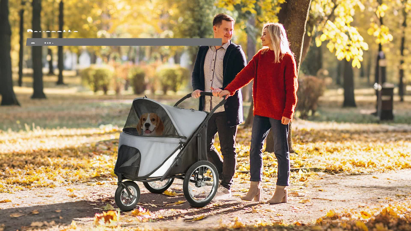 Hondenbuggy – Hondenwagen – Huisdierenwagen – Wandelwagen – Buggy – Opvouwbaar – Rubber Wielen – Tot 40 Kg – Grijs
