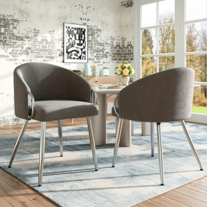 Velours Stoelen – Eetkamerstoelen – Bureaustoelen – Slaapkamerstoelen – Design Stoelen – Grijs Metaal – 8 cm Dikke Schuimvulling – Verstelbare Metalen Poten