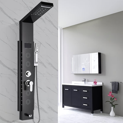 Stainless Steel Shower Column Shower Tower with Shower Mixer Tap, 7 Shower Modes:Rain And Waterfall Shower, 4 Body Massage Jets, 3 Modes Handheld Shower And Bathtub Spout, Brushed Nickel Shower Panel, Shower Sets For Bathroom