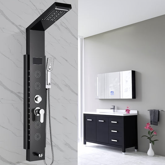 Doucheset – Douchekolom – Regendouche – Handdouche – Badkraan – 7 standen met massagejets – RVS - Zwart