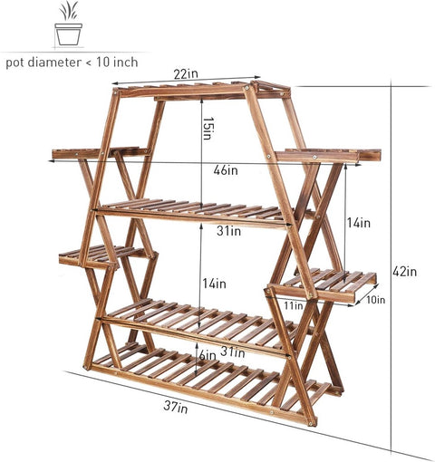 Driehoekige Plantenrek - Massief Grenen Houten Bloempot Rek - 6 Laags - voor Binnen en Buiten