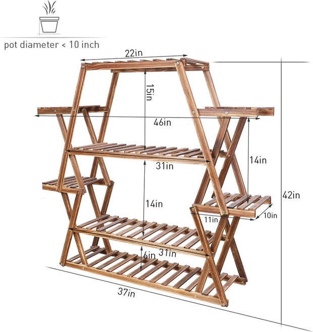 Driehoekige Plantenrek - Massief Grenen Houten Bloempot Rek - 6 Laags - voor Binnen en Buiten