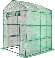 Filmkas - Tomatenkas - Met 4 planken - 141x141x200cm - PE Waterbestendige Hoes - UV - Bestendig - Stalen Frame - Groentekas voor Het Kweken van Groentenbloemen - Groen