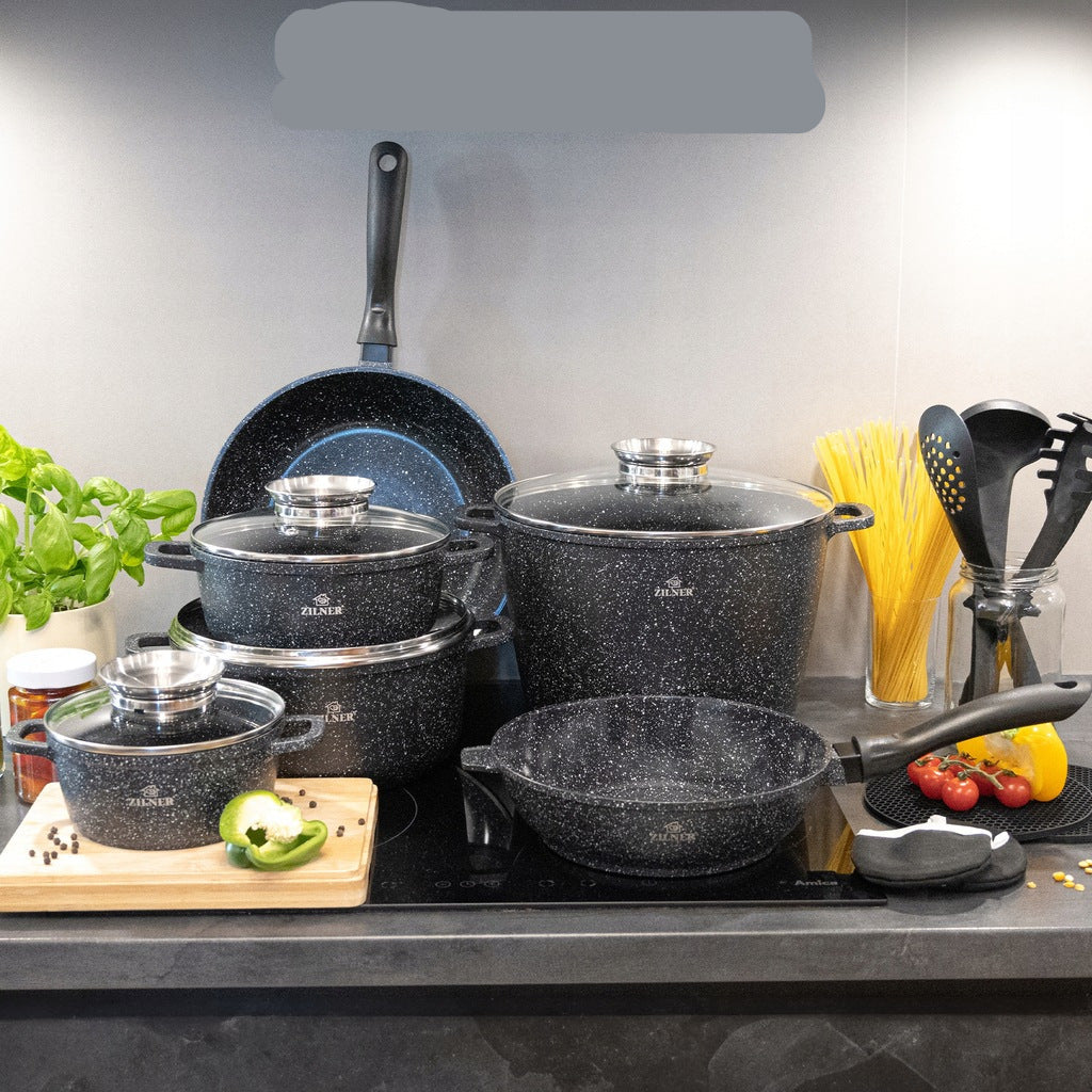 Keukenset – Pannenset – Kookgerei – Koekenpannen – Pannen met deksel – 17-delig met 10L soeppan – Duurzame antiaanbak marmercoating