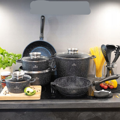 Keukenset – Pannenset – Kookgerei – Koekenpannen – Pannen met deksel – 17-delig met 10L soeppan – Duurzame antiaanbak marmercoating