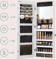 Mirror cabinet - Mirror - Jewelry cabinet - Wall cabinet - Door mounting - Wall mounting - With lock - LED lighting - Shelves - Hooks - Slots for jewelry - White