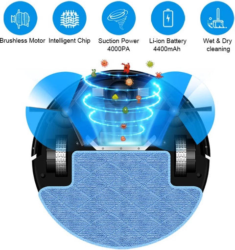 Robotstofzuiger - Droog en nat dweilen - 4KPa Zuigkracht - Werkt met Alexa en Google assistant - Ideaal voor haren, tapijt etc