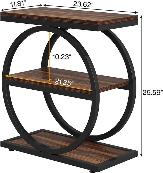 Bijzettafel - Bedtafel - Zijtafel - 30 x 60 x 65 cm - Nachtkastje Kleine Salontafel - voor Woonkamer Slaapkamer - Bruin